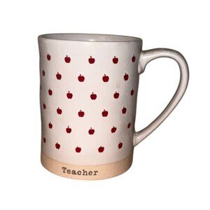 Teacher  With Red Apple Design 4" Tall 3" Wide White & Beige Ceramic coffee mug